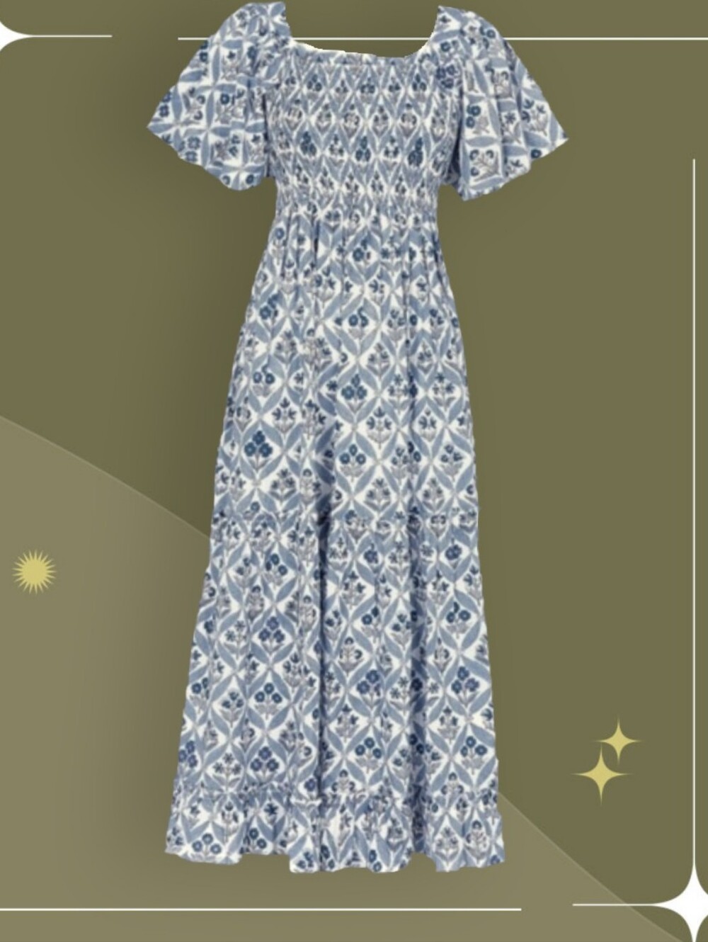 ✨ Pink City Prints Sky Blue Trellis Floral Lolita Maxi Dress Size M